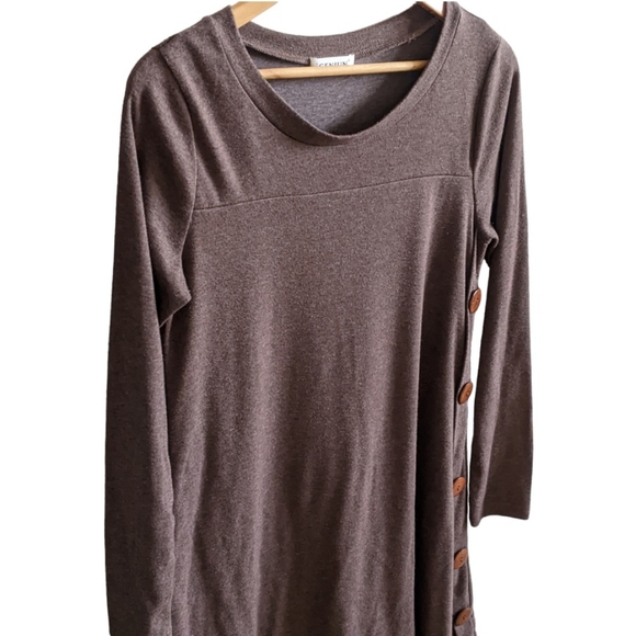 NWOT! iGENJUN L/S Shirt Dress Button Accents Asymmetrical Hem - Picture 10 of 12